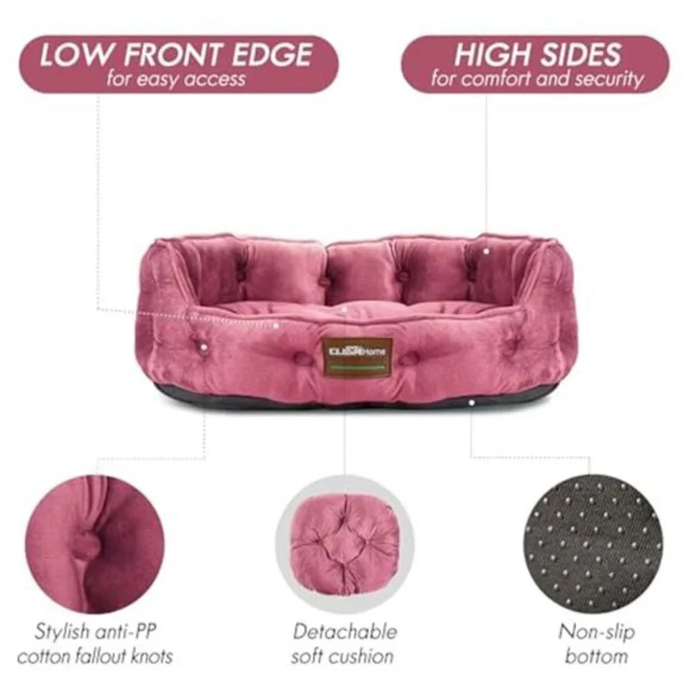plush round cat dog bed small pets washable soft non slip calming bed pink